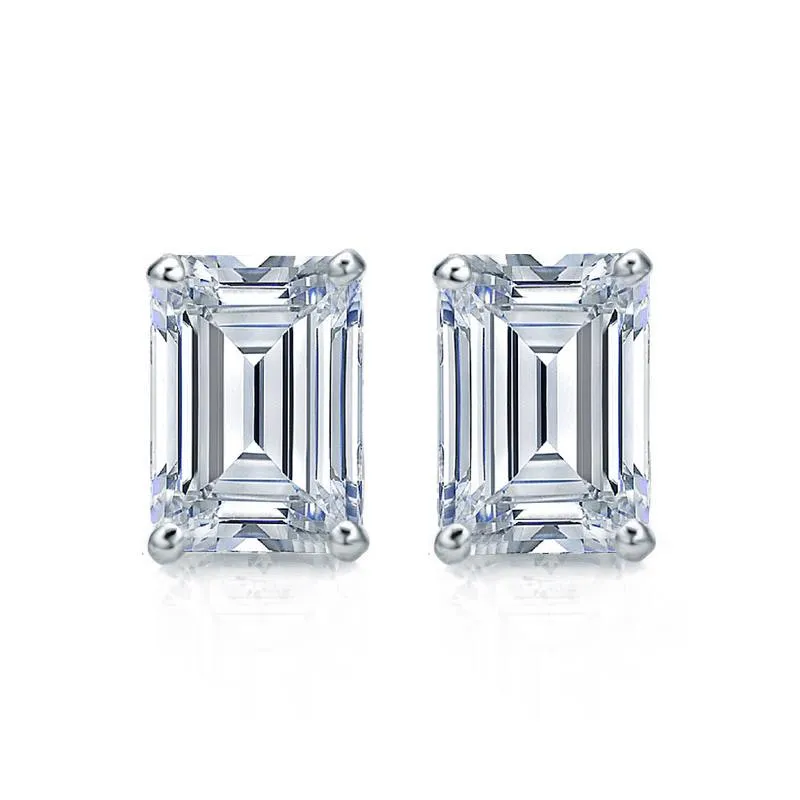 Emerald Cut Moissanite VVS D Stud Earrings .925 Sterling Silver