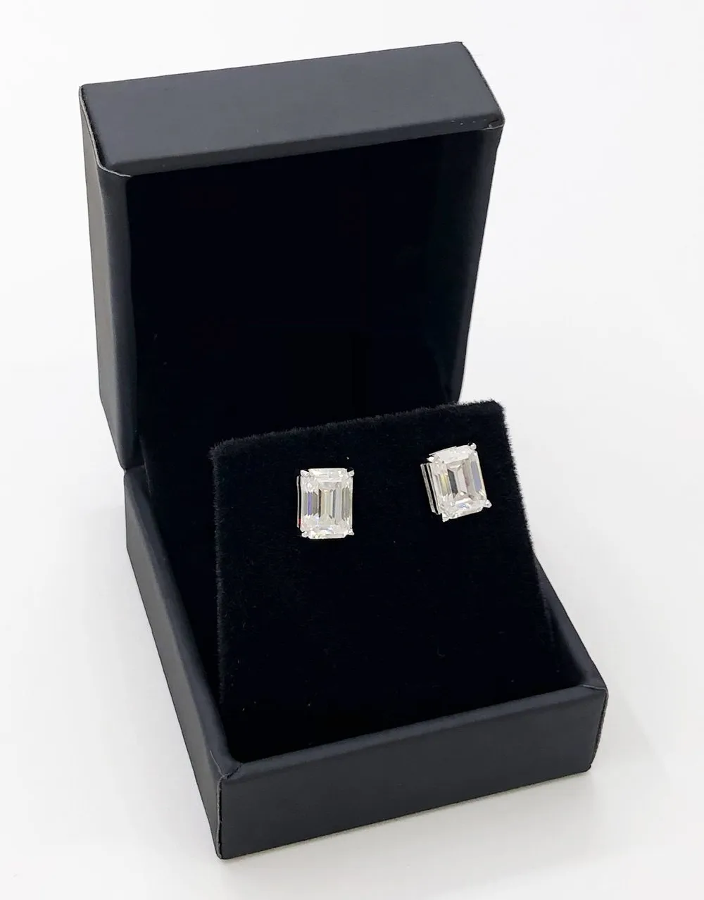 Emerald Cut Moissanite VVS D Stud Earrings .925 Sterling Silver