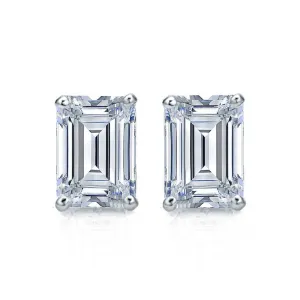 Emerald Cut Moissanite VVS D Stud Earrings .925 Sterling Silver