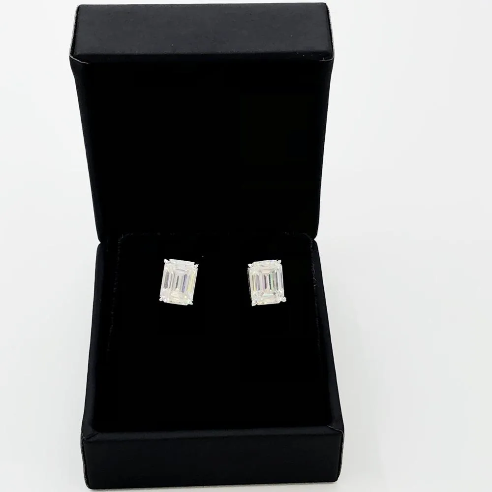 Emerald Cut Moissanite VVS D Stud Earrings .925 Sterling Silver