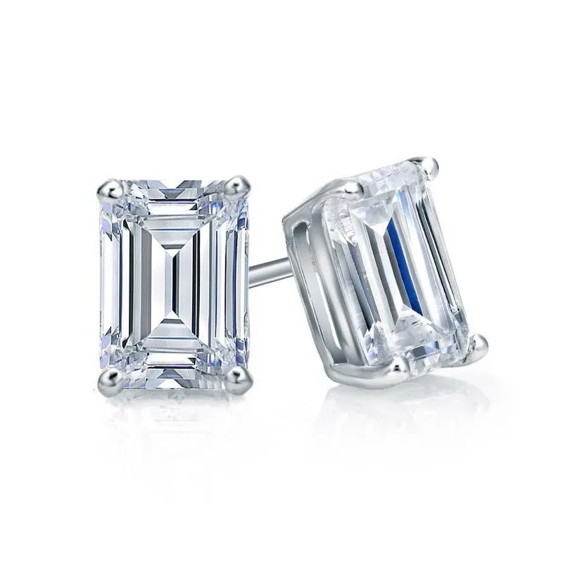 Emerald Cut Moissanite VVS D Stud Earrings .925 Sterling Silver