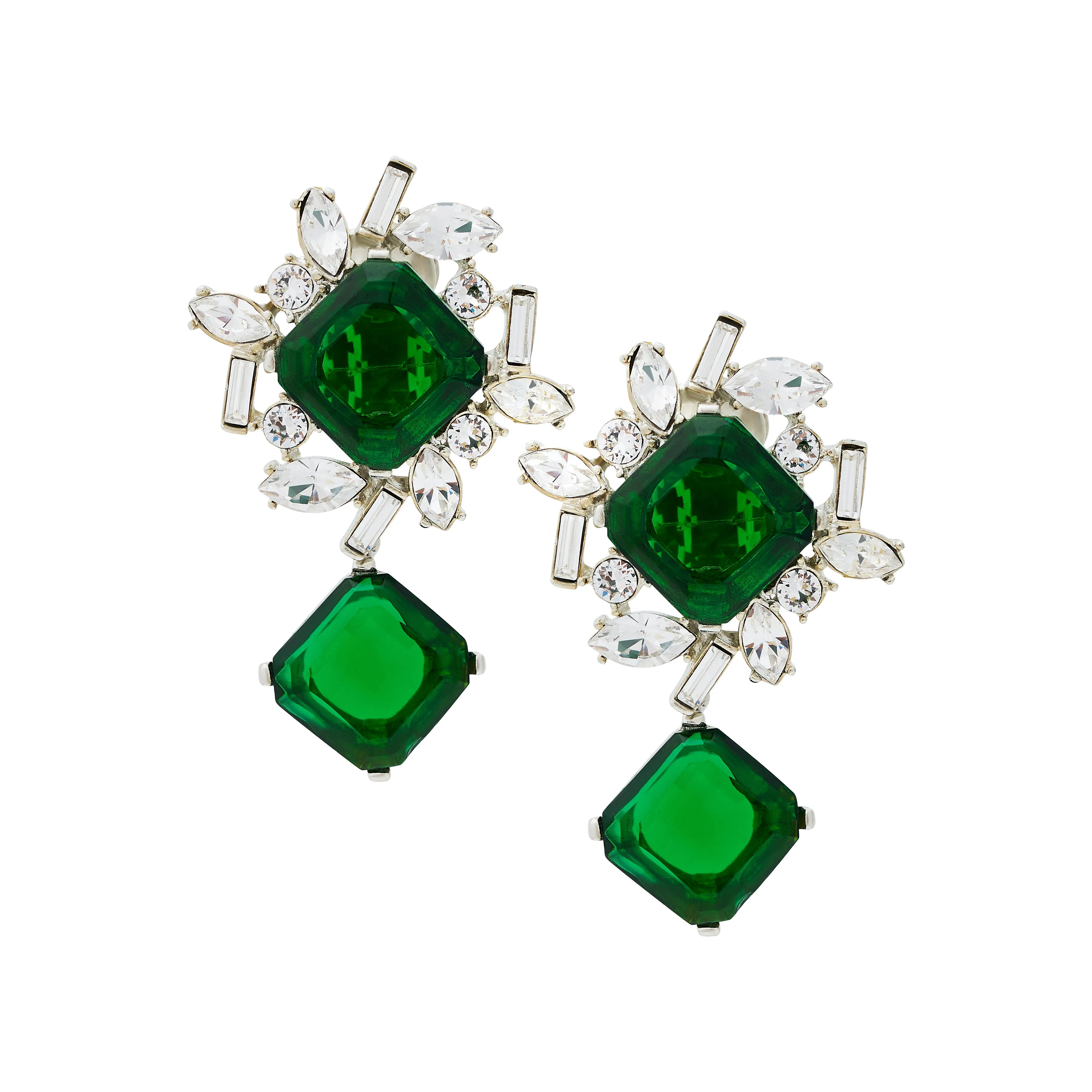 Emerald Rhinestone Drop Clip Earrings