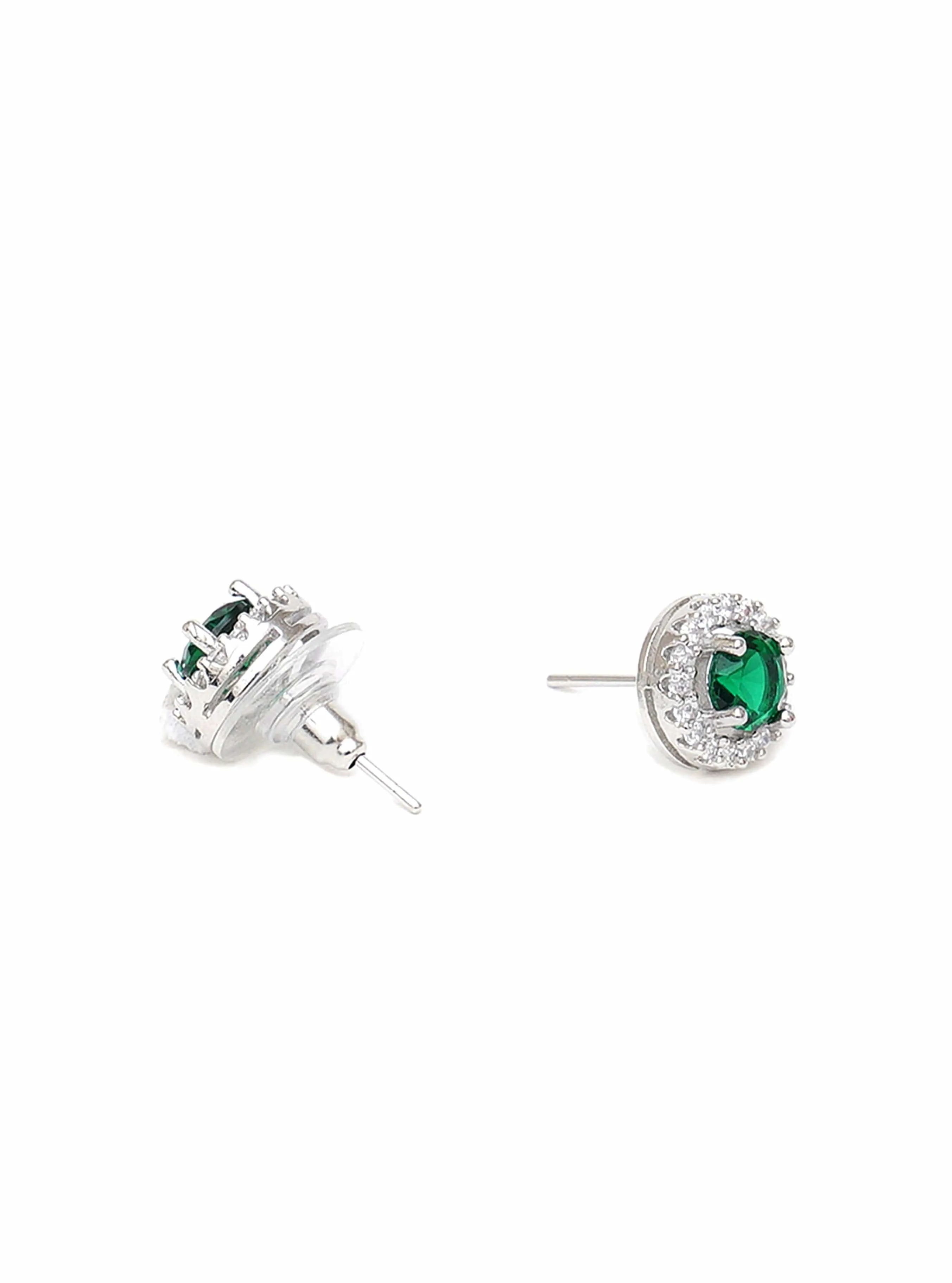 Emerald Silver Stud Earrings