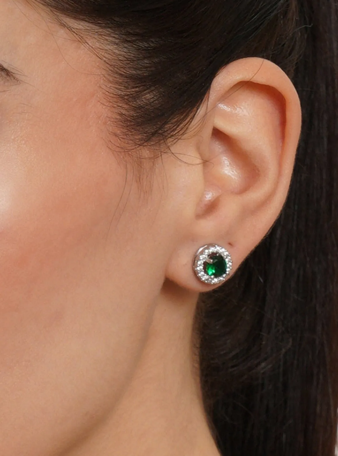 Emerald Silver Stud Earrings