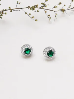 Emerald Silver Stud Earrings