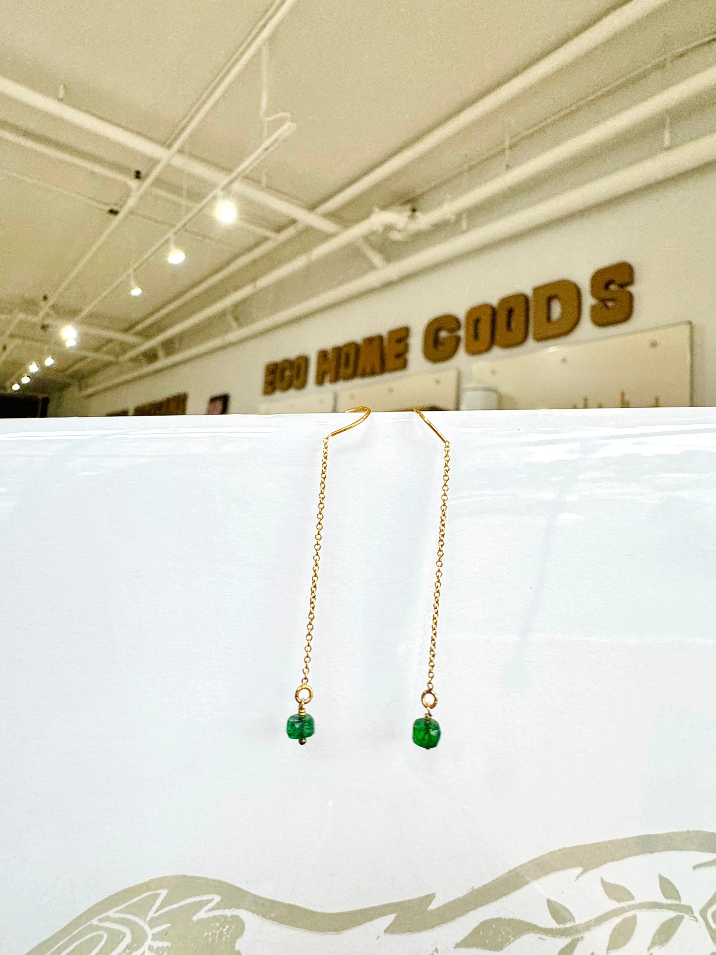 Emerald threaded Vermeil Gold earrings