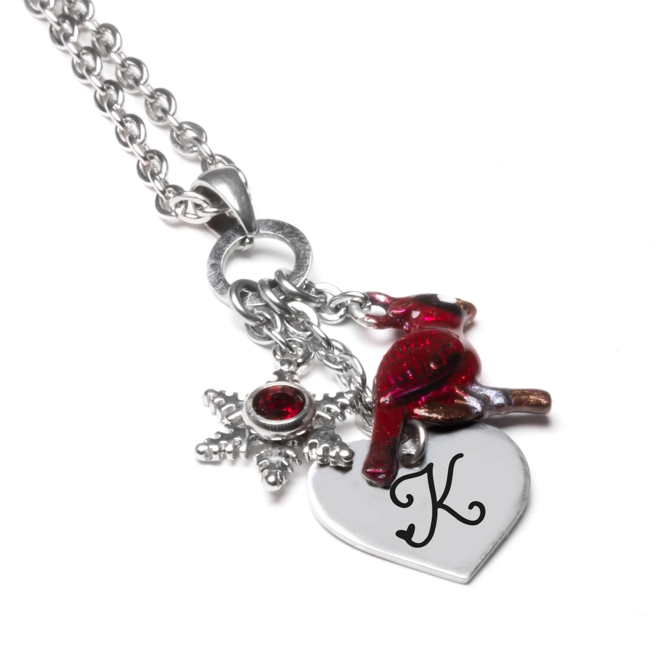 Engraved Cardinal Necklace with Personalized Initial