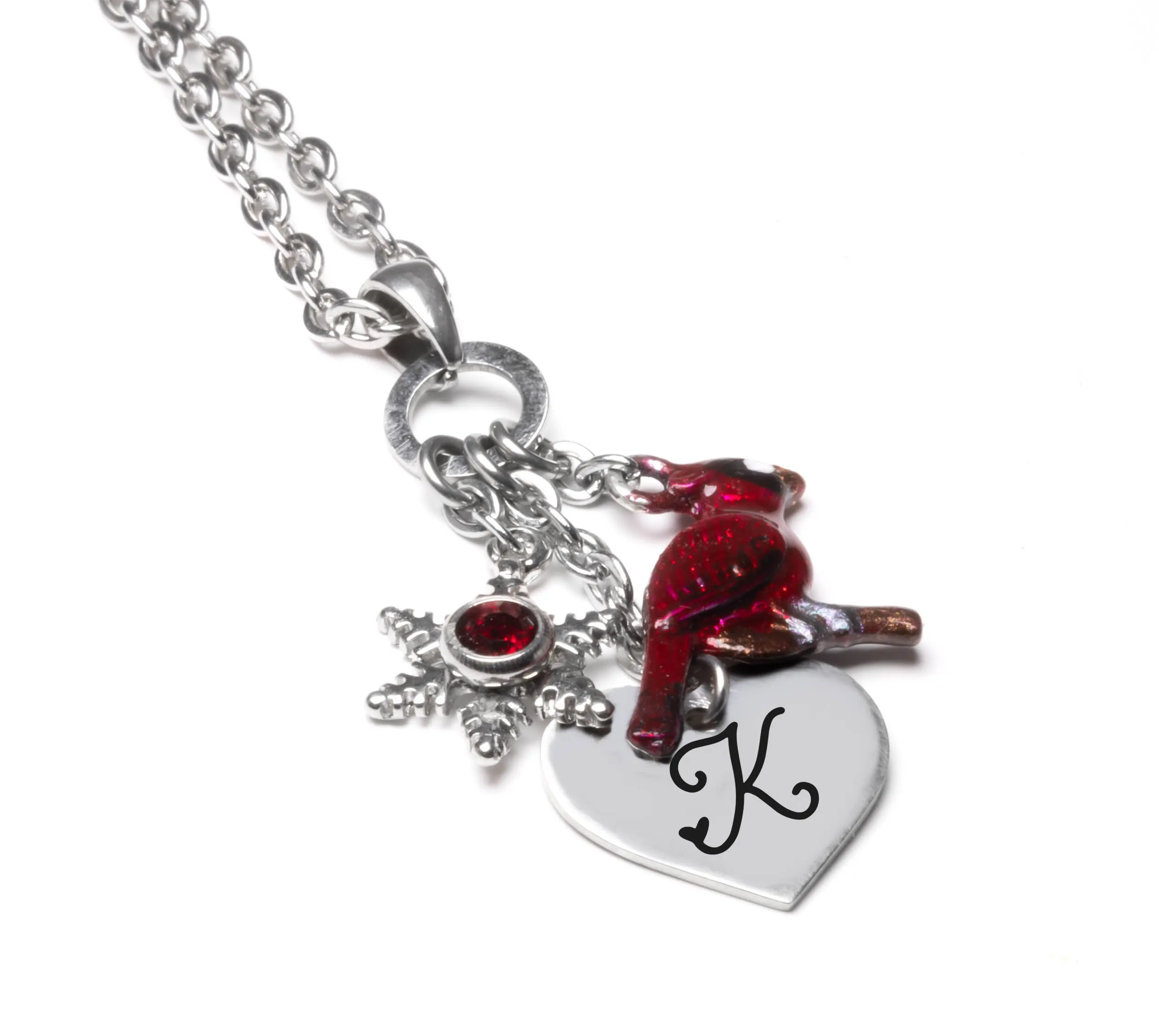 Engraved Cardinal Necklace with Personalized Initial