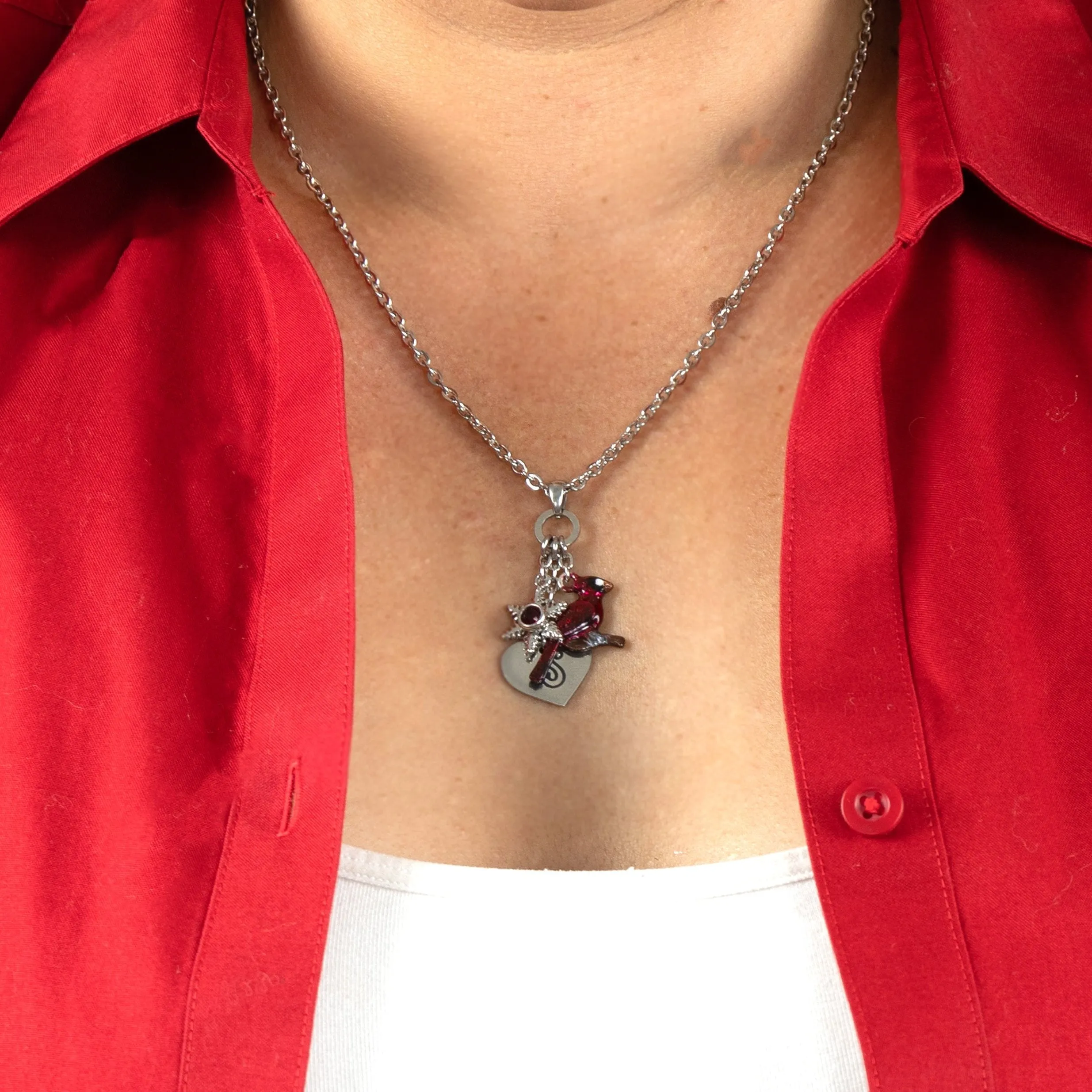 Engraved Cardinal Necklace with Personalized Initial