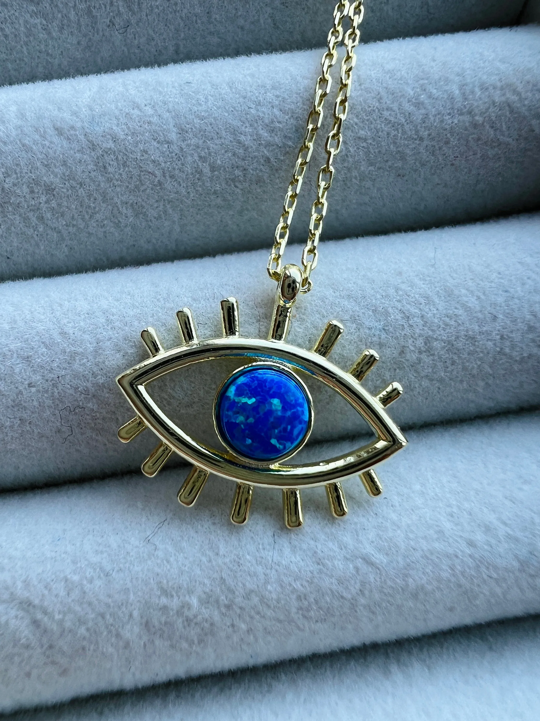 Evil Eye Necklace | Gold Evil Eye Necklace | Ocean Blue Opal Necklace | Opal Cabochon Pendant | Minimalist Necklace | Mothers Day Gift