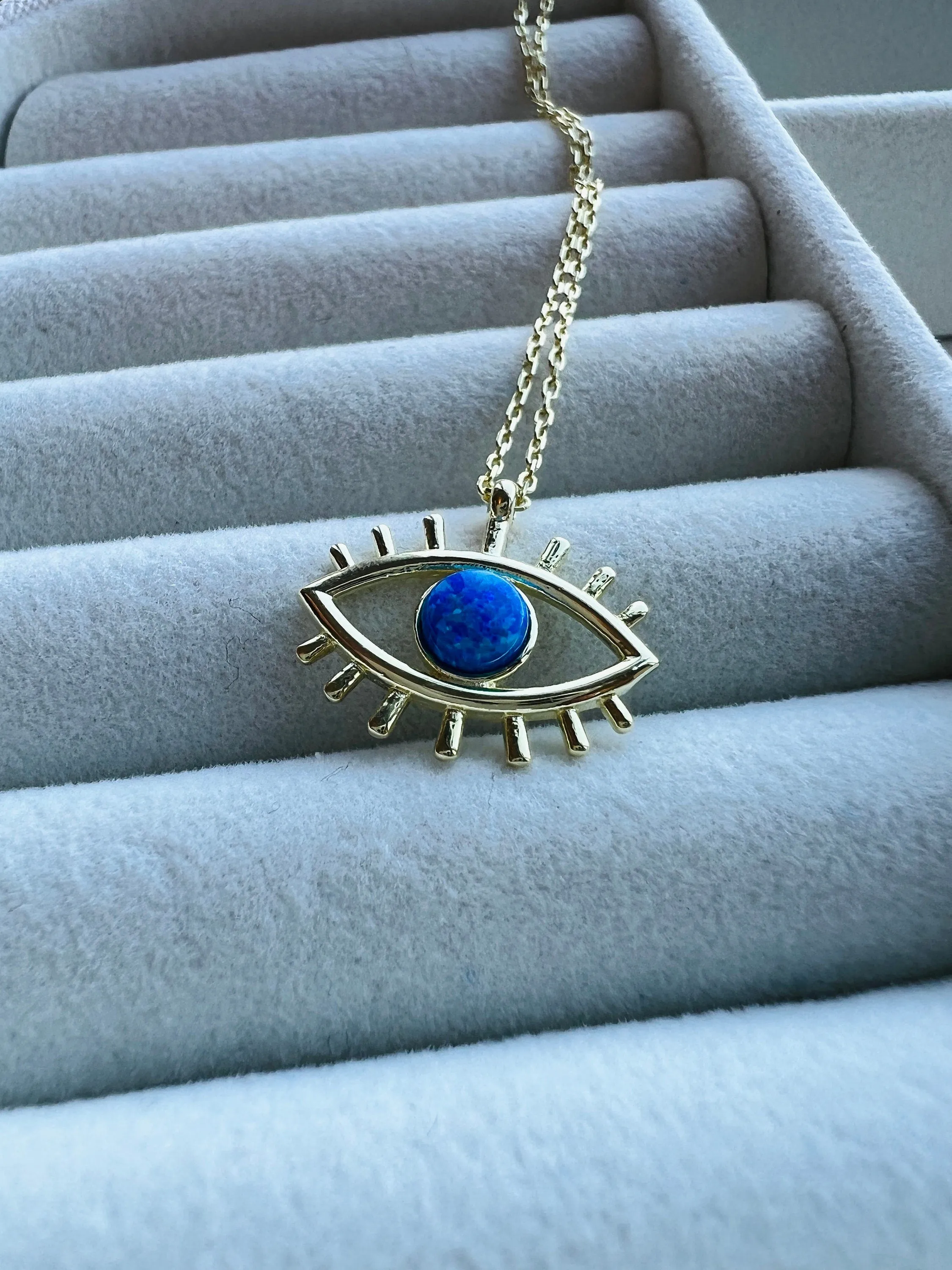 Evil Eye Necklace | Gold Evil Eye Necklace | Ocean Blue Opal Necklace | Opal Cabochon Pendant | Minimalist Necklace | Mothers Day Gift