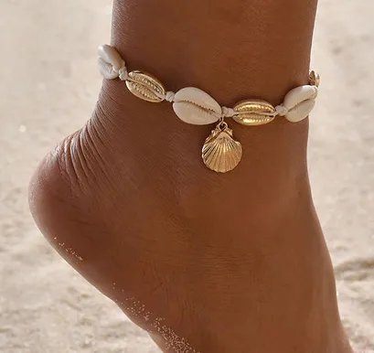 Fashion Shell Rice Beads Hand-Woven Adjustable Anklet Ocean Wind Beach Accessories