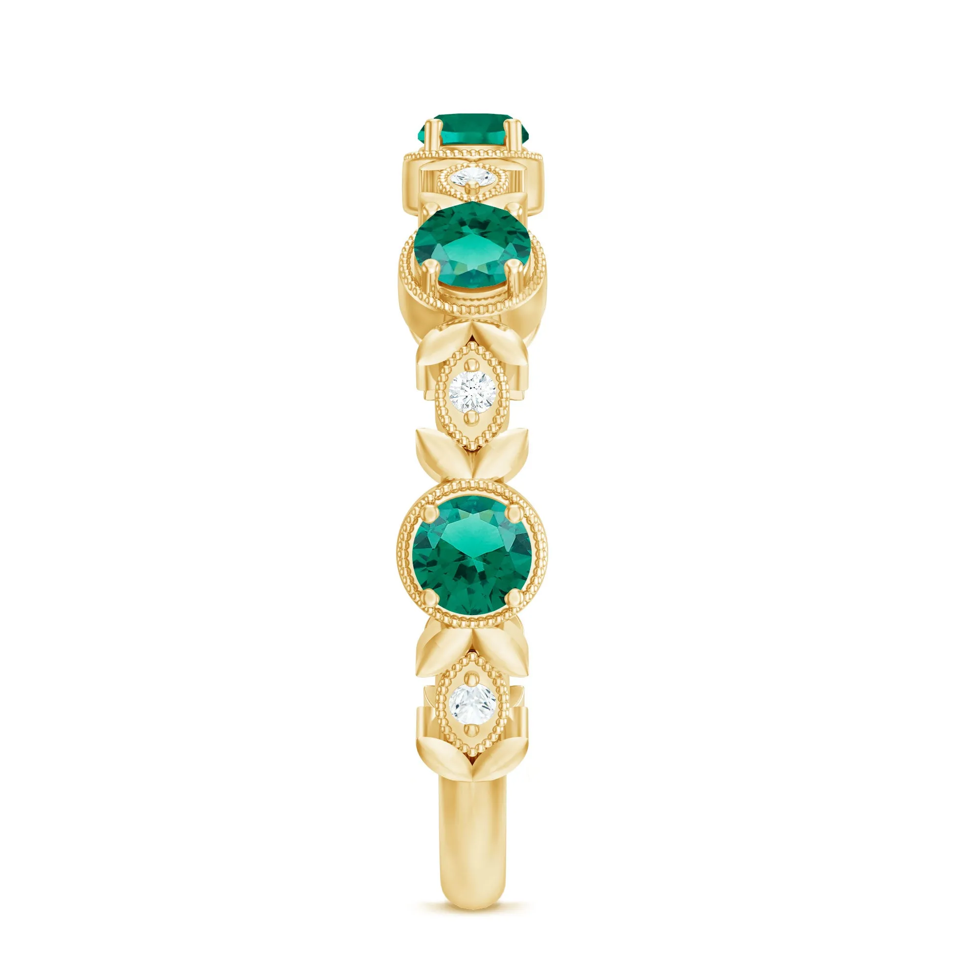 Floral Inspired Lab Grown Emerald and Diamond Half Eternity Ring