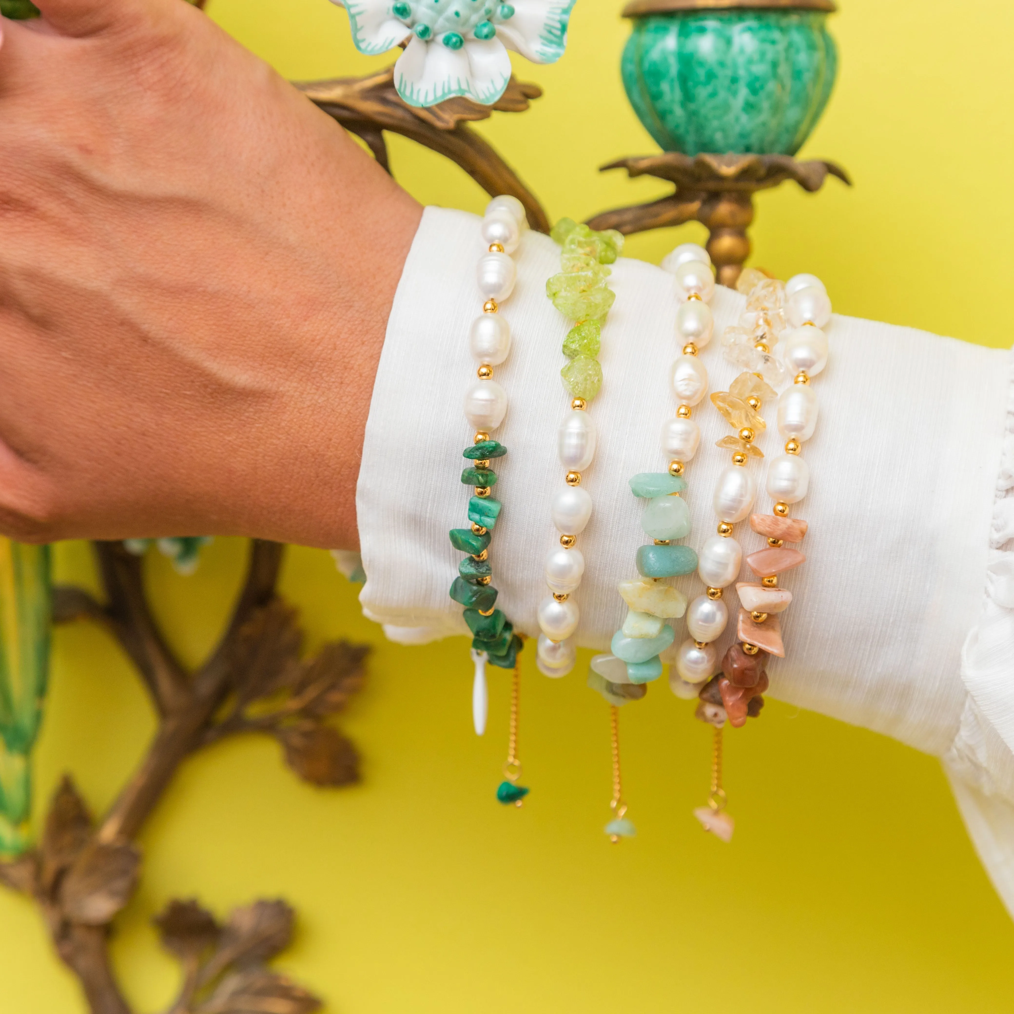 Freshwater Pearl and Peridot Bracelet: The Carolee