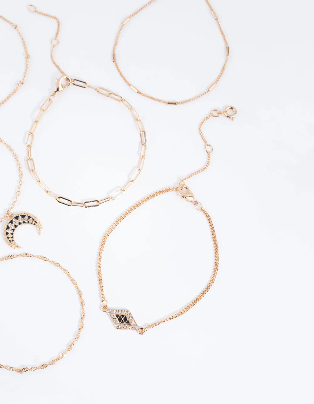 Gold Crescent & Diamond Bracelet & Anklet Pack