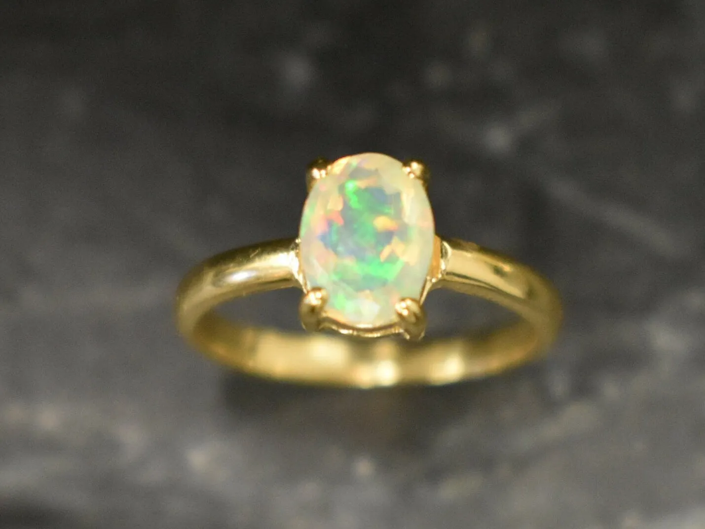 Gold Opal Ring - Natural Opal Ring - Classic Solitaire Ring