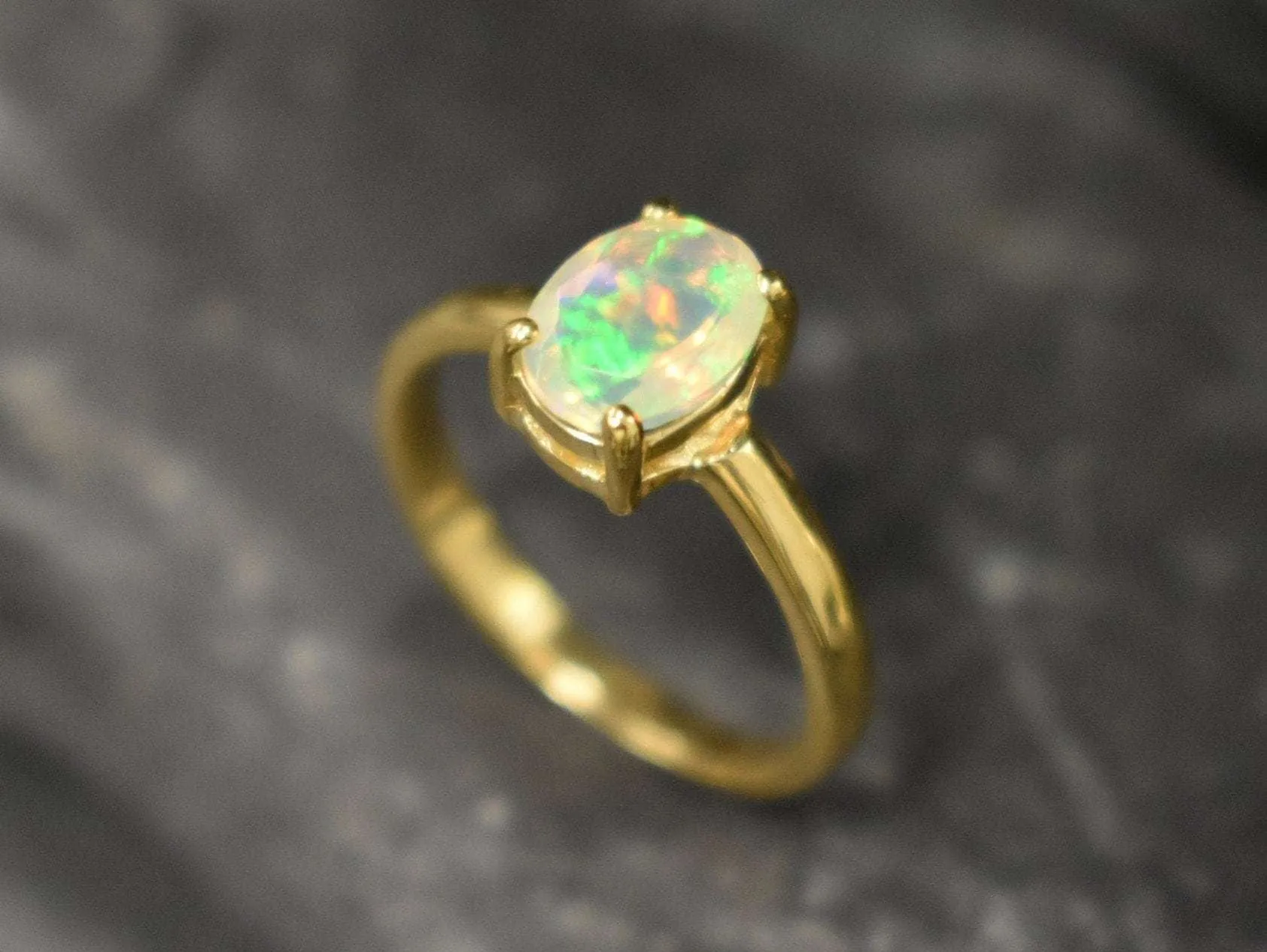 Gold Opal Ring - Natural Opal Ring - Classic Solitaire Ring