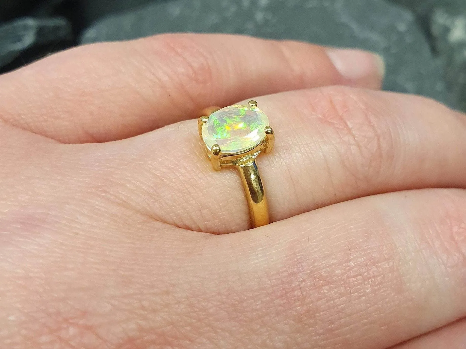 Gold Opal Ring - Natural Opal Ring - Classic Solitaire Ring