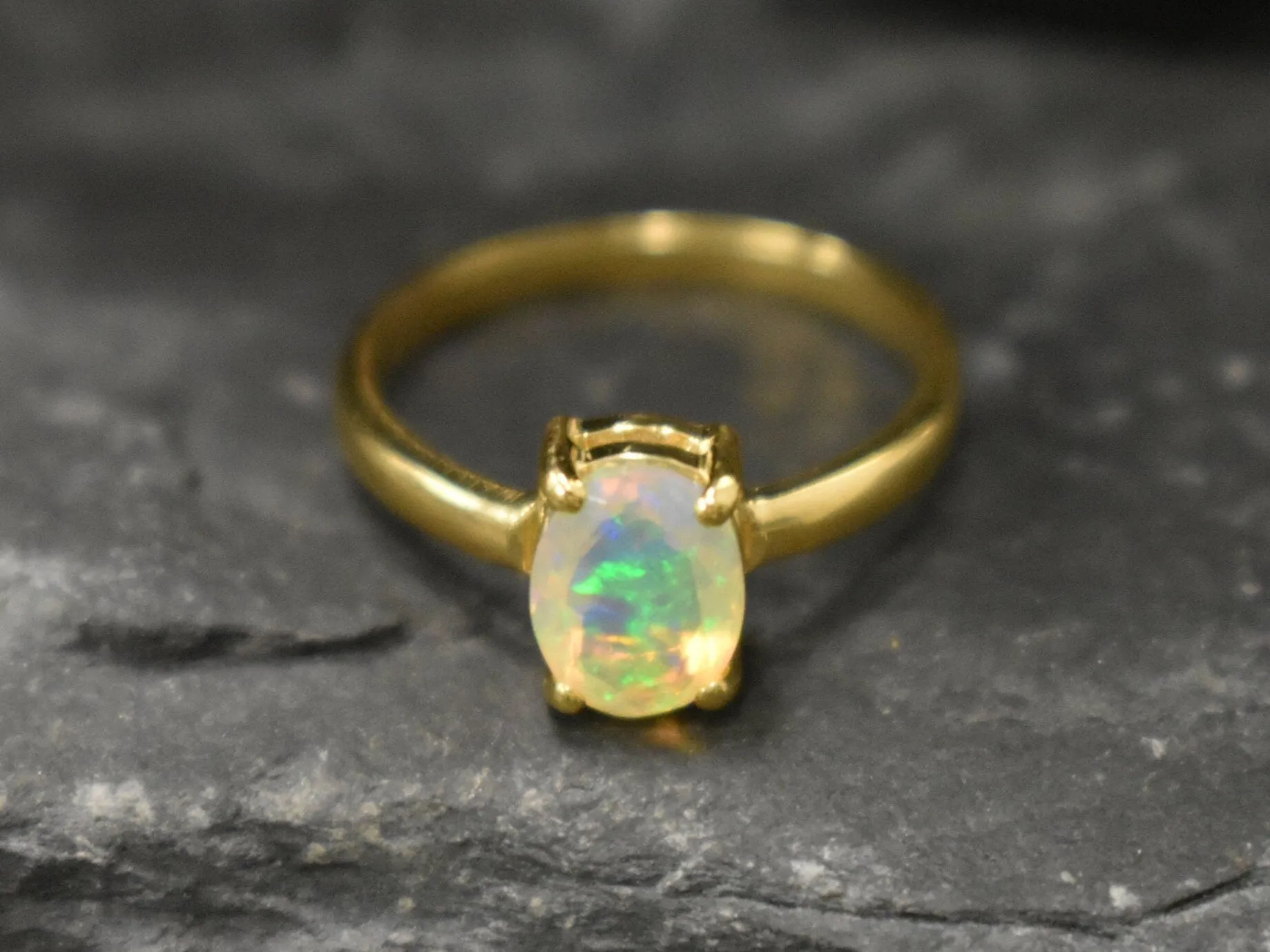 Gold Opal Ring - Natural Opal Ring - Classic Solitaire Ring