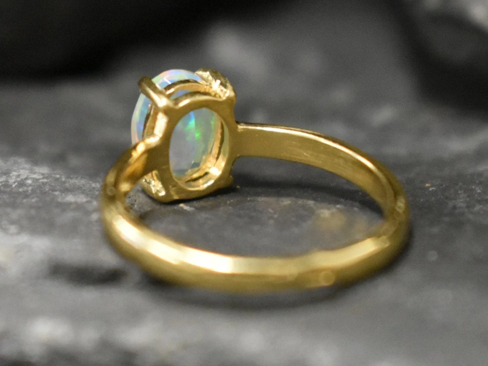 Gold Opal Ring - Natural Opal Ring - Classic Solitaire Ring