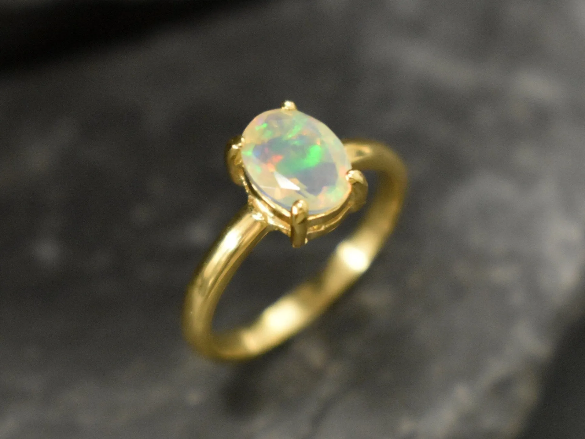 Gold Opal Ring - Natural Opal Ring - Classic Solitaire Ring