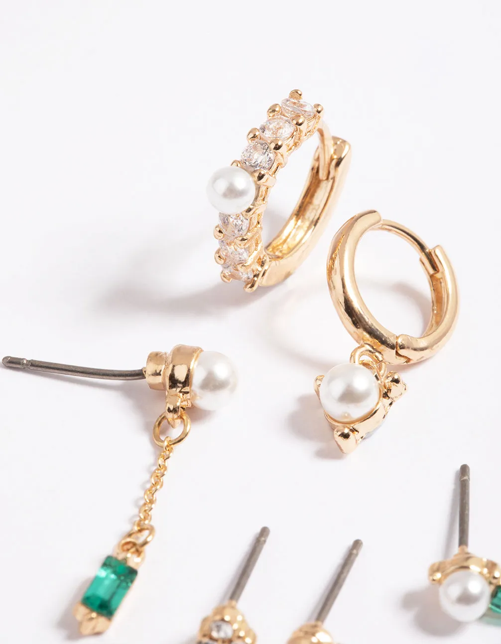 Gold Pearl & Emerald Earrings 6-Pack