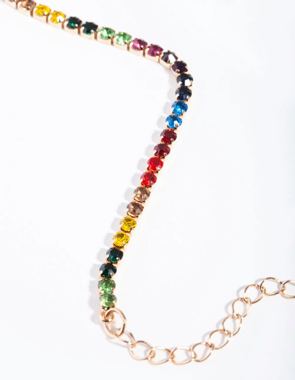 Gold Rainbow Diamante Single Row Anklet