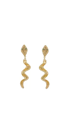 Gold Snake Emerald Eyes Drop Earrings