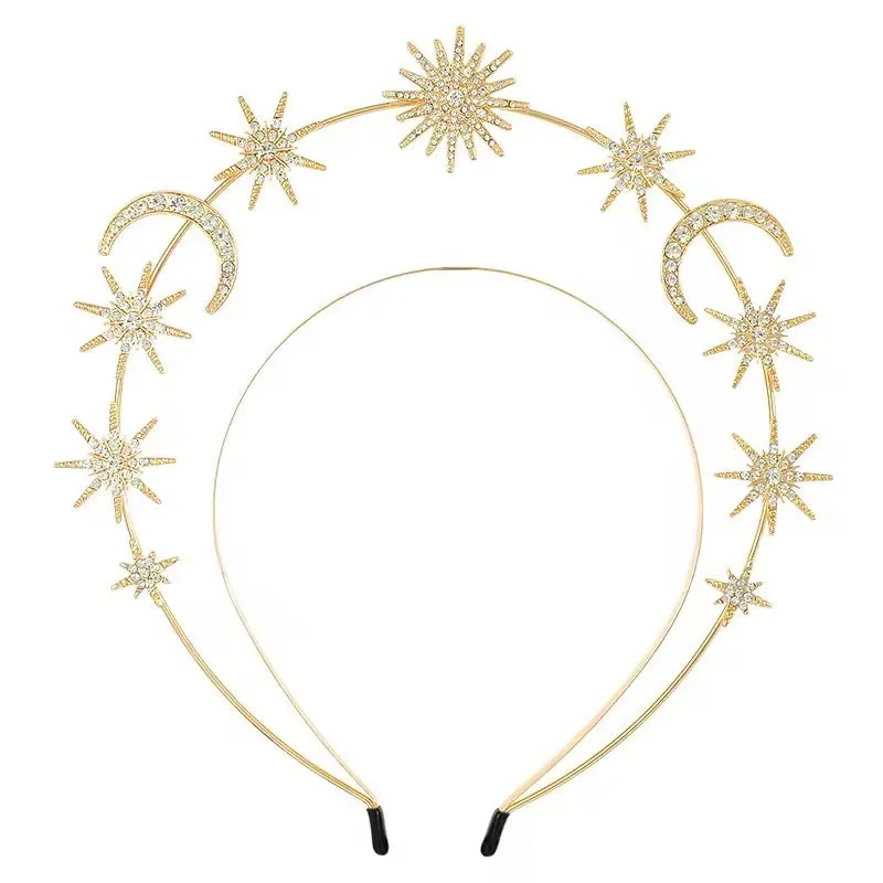 Gothic Goddess Spiked Star & Moon Halo Crown Festival Headdress Headband - Gold Style 7