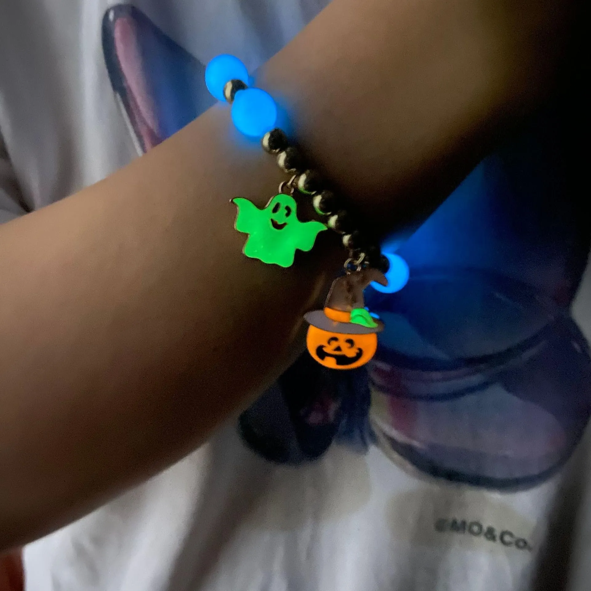 Halloween Vintage Gothic Charm Bracelet – Pumpkin, Witch Hat, and Kitten with Natural Stone Beads for Women’s Party Wear