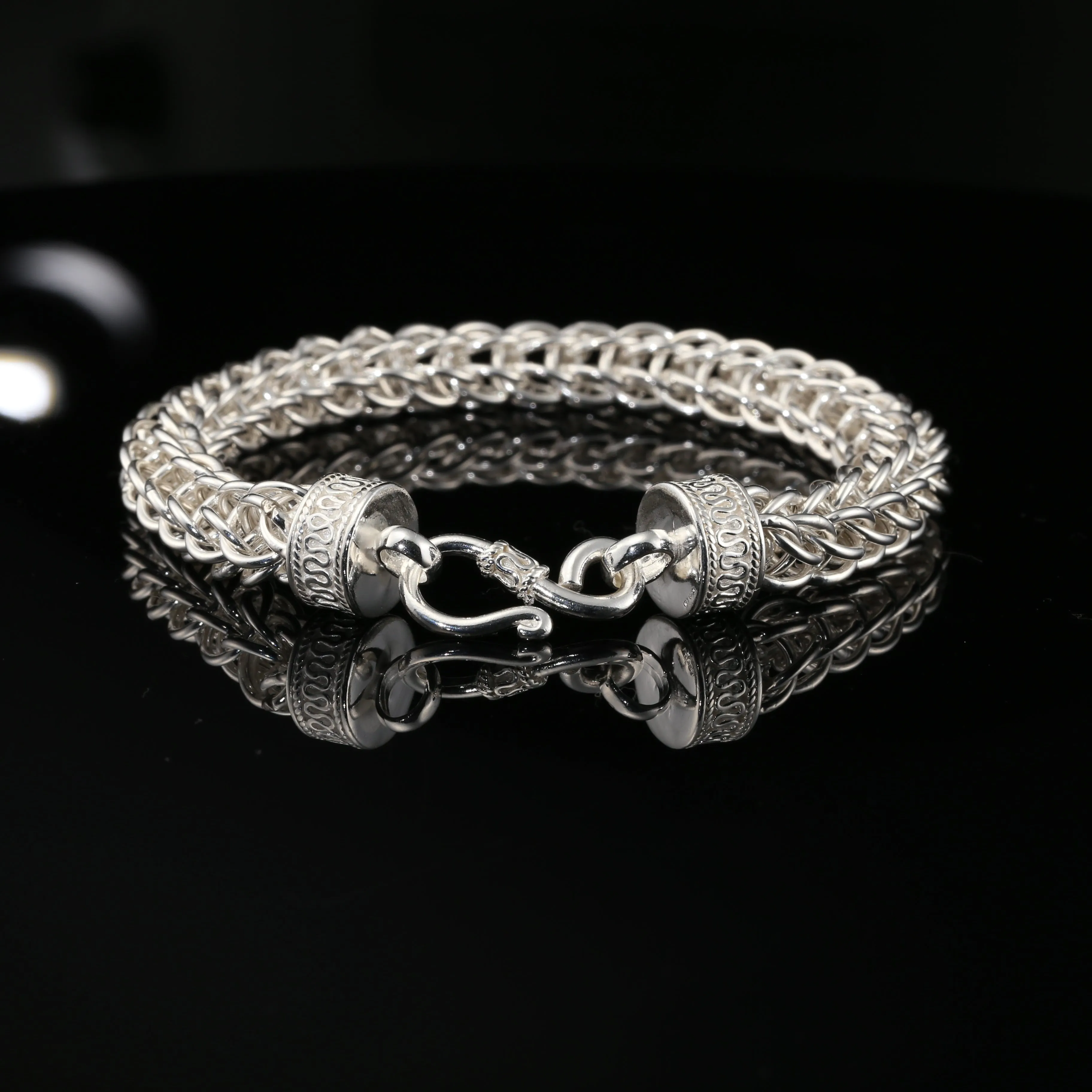 Handmade Byzantine Chain Bracelet (8.75 inch), Unisex in Sterling Silver