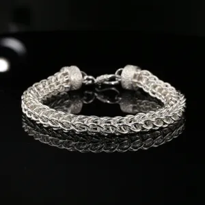 Handmade Byzantine Chain Bracelet (8.75 inch), Unisex in Sterling Silver