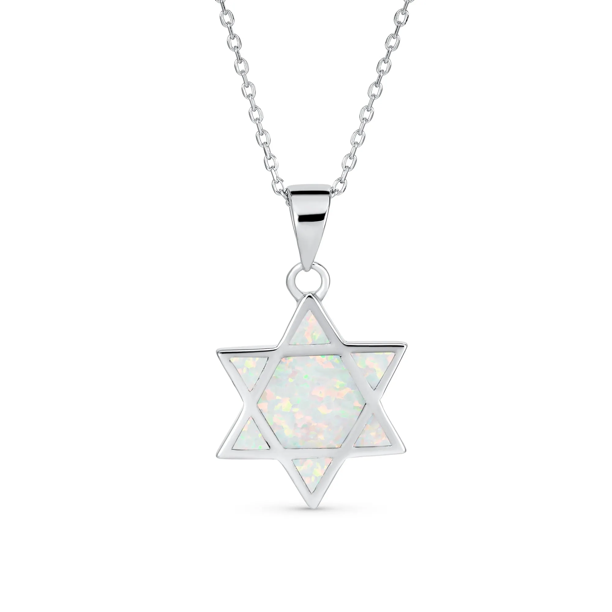 Hanukkah Magen Judaic Opal Star Of David Pendant Necklace in Sterling Silver