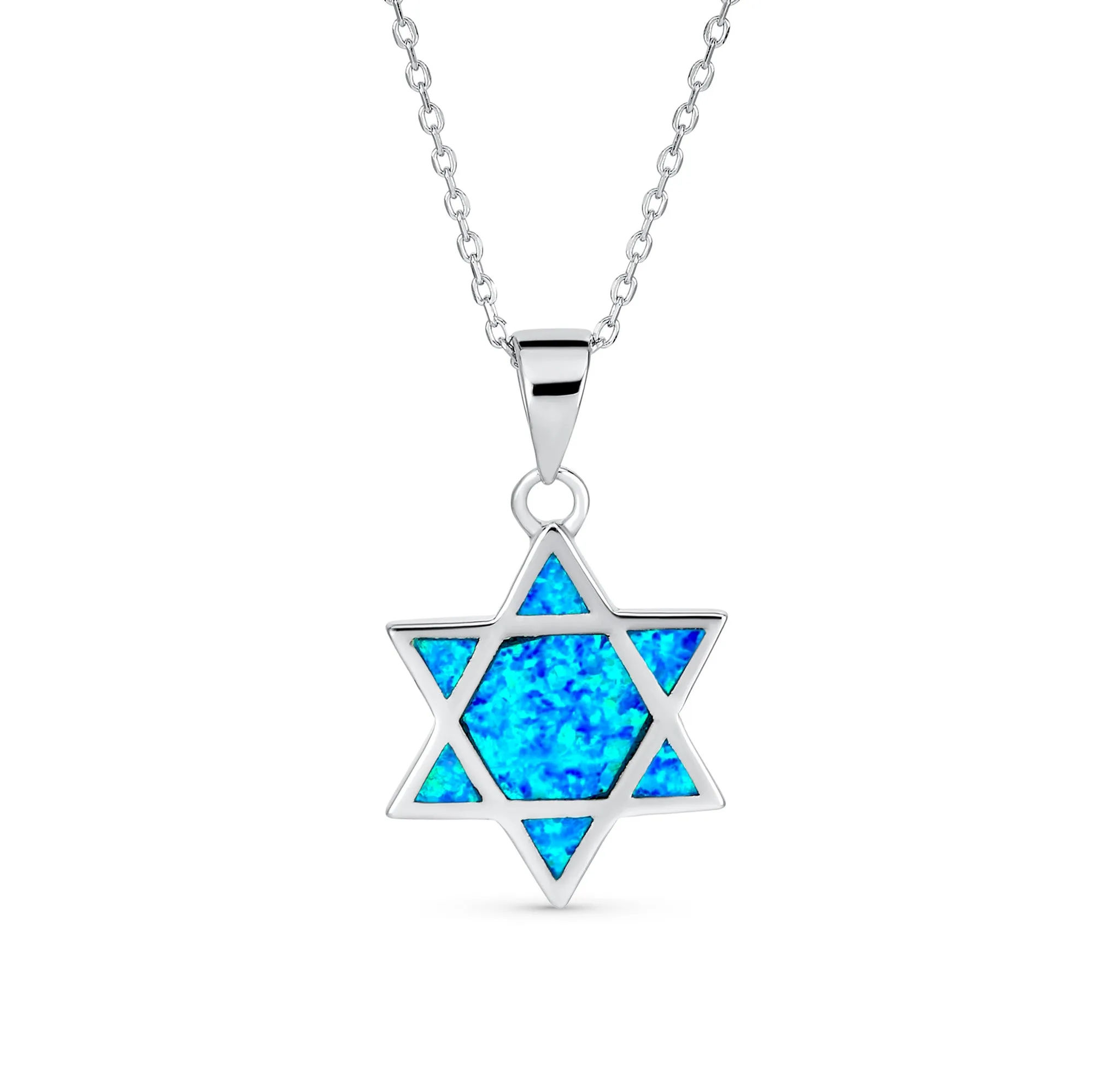 Hanukkah Magen Judaic Opal Star Of David Pendant Necklace in Sterling Silver