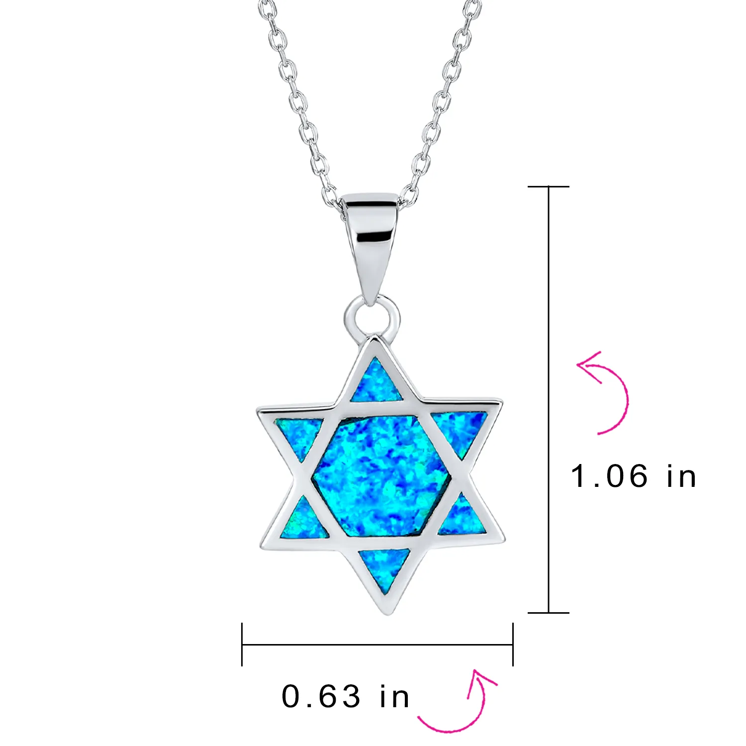 Hanukkah Magen Judaic Opal Star Of David Pendant Necklace in Sterling Silver