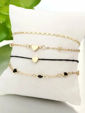 Heart Detail Chain Anklet 4pcs