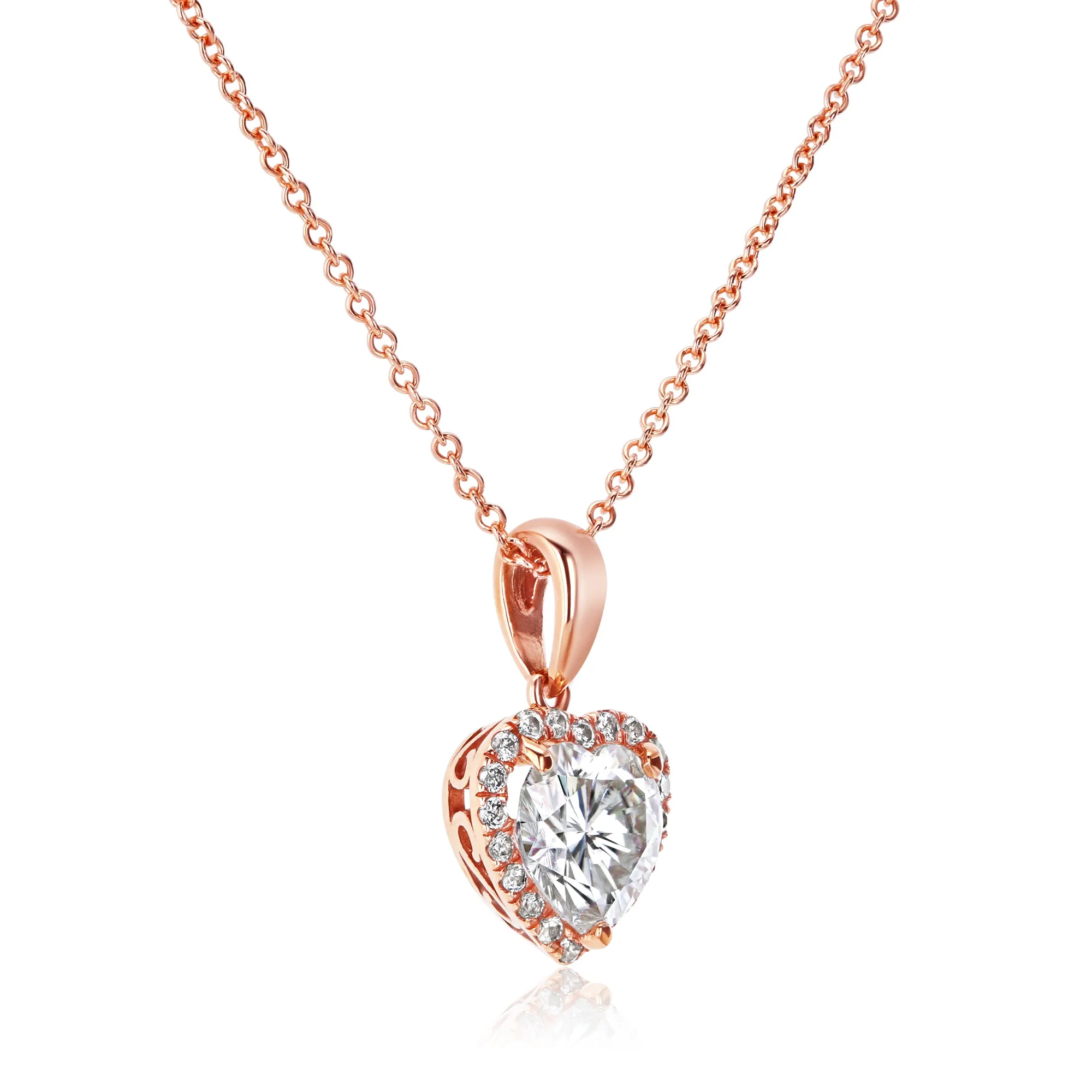 Heart-Shape Moissanite & Diamond Necklace 1 1/10 CTW 14K Gold