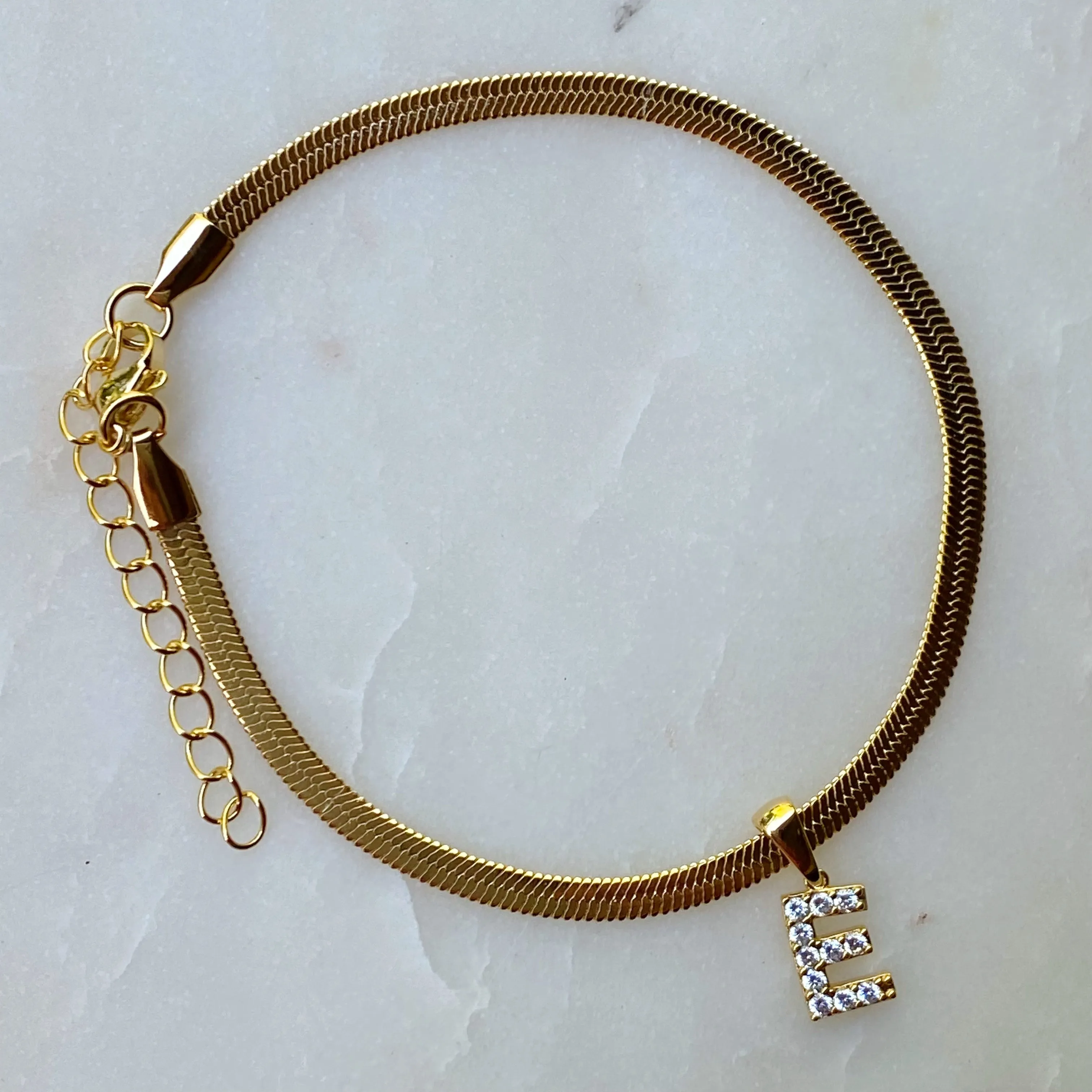 Herringbone Chain Initial Anklet