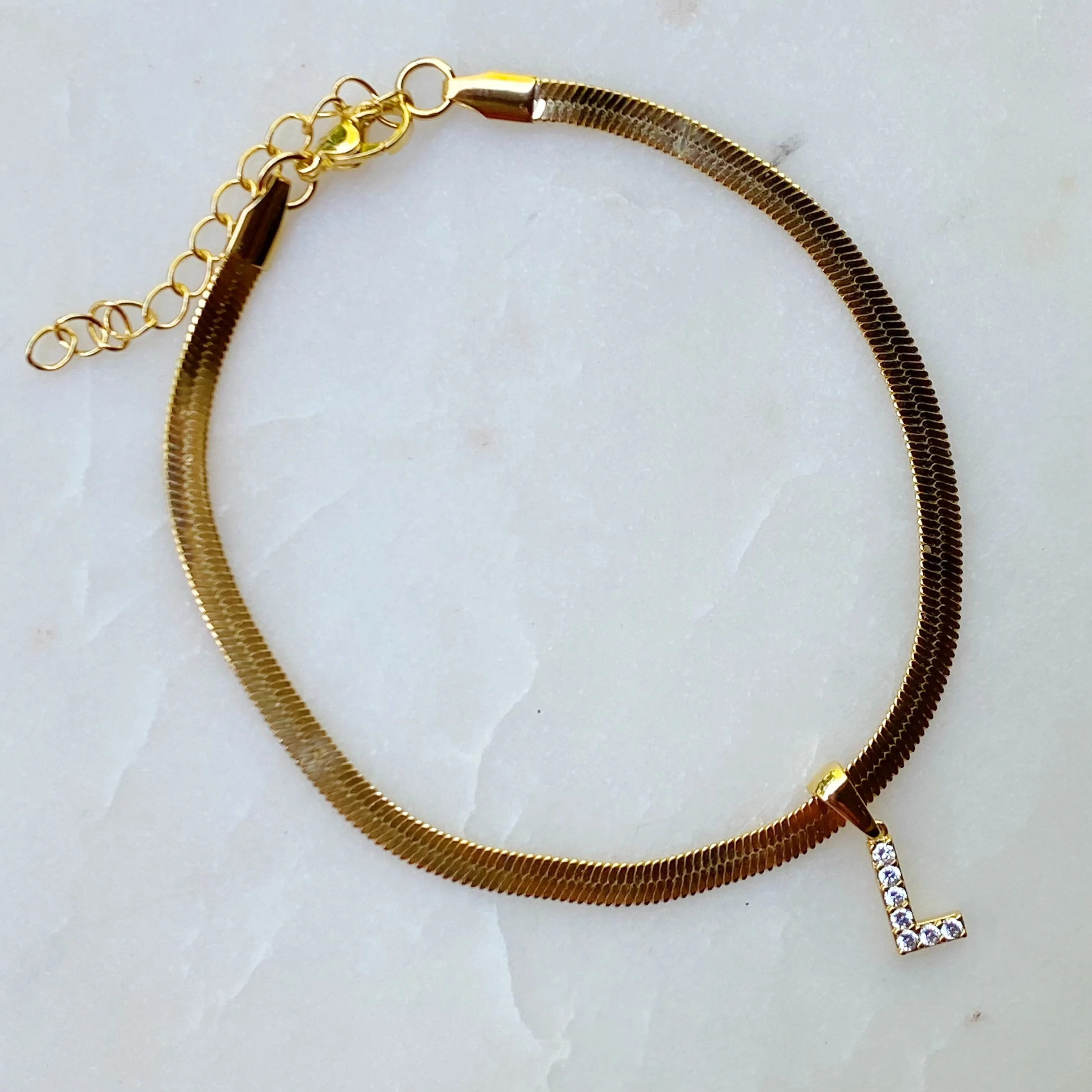 Herringbone Chain Initial Anklet