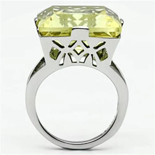 High polished (no plating) Stainless Steel Ring with Top Grade Crystal in Citrine Yellow for Women Style TK649