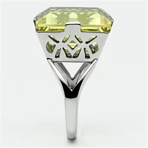 High polished (no plating) Stainless Steel Ring with Top Grade Crystal in Citrine Yellow for Women Style TK649