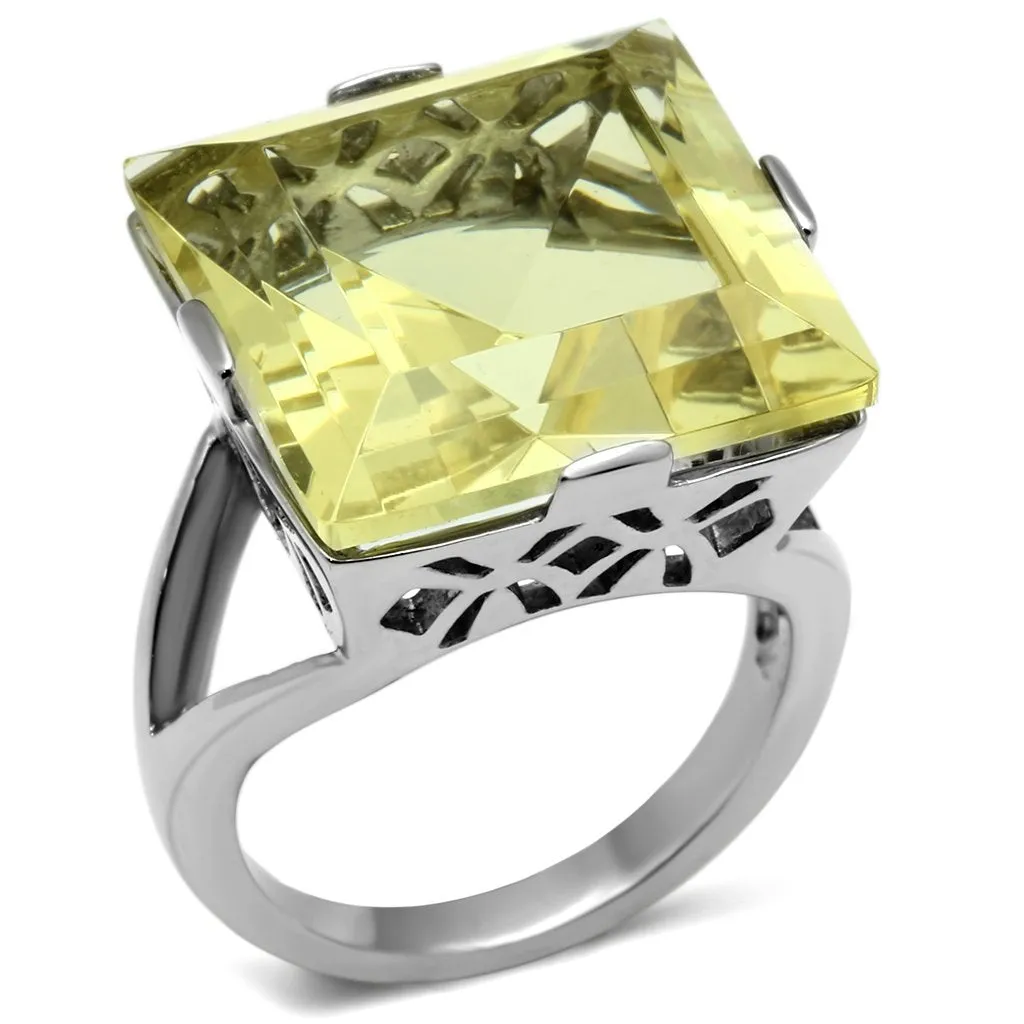 High polished (no plating) Stainless Steel Ring with Top Grade Crystal in Citrine Yellow for Women Style TK649