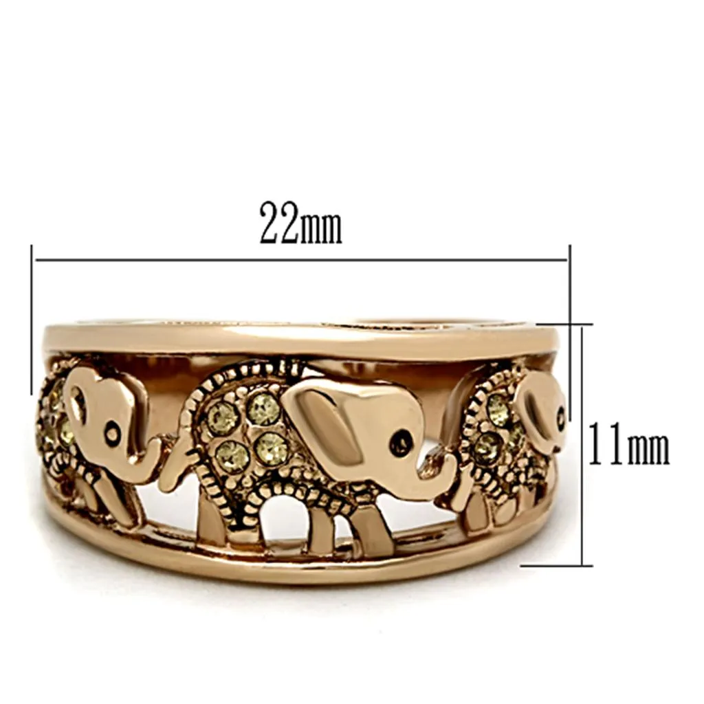 IP Rose Gold(Ion Plating) Stainless Steel Ring with Top Grade Crystal in Citrine Yellow for Women Style TK1380