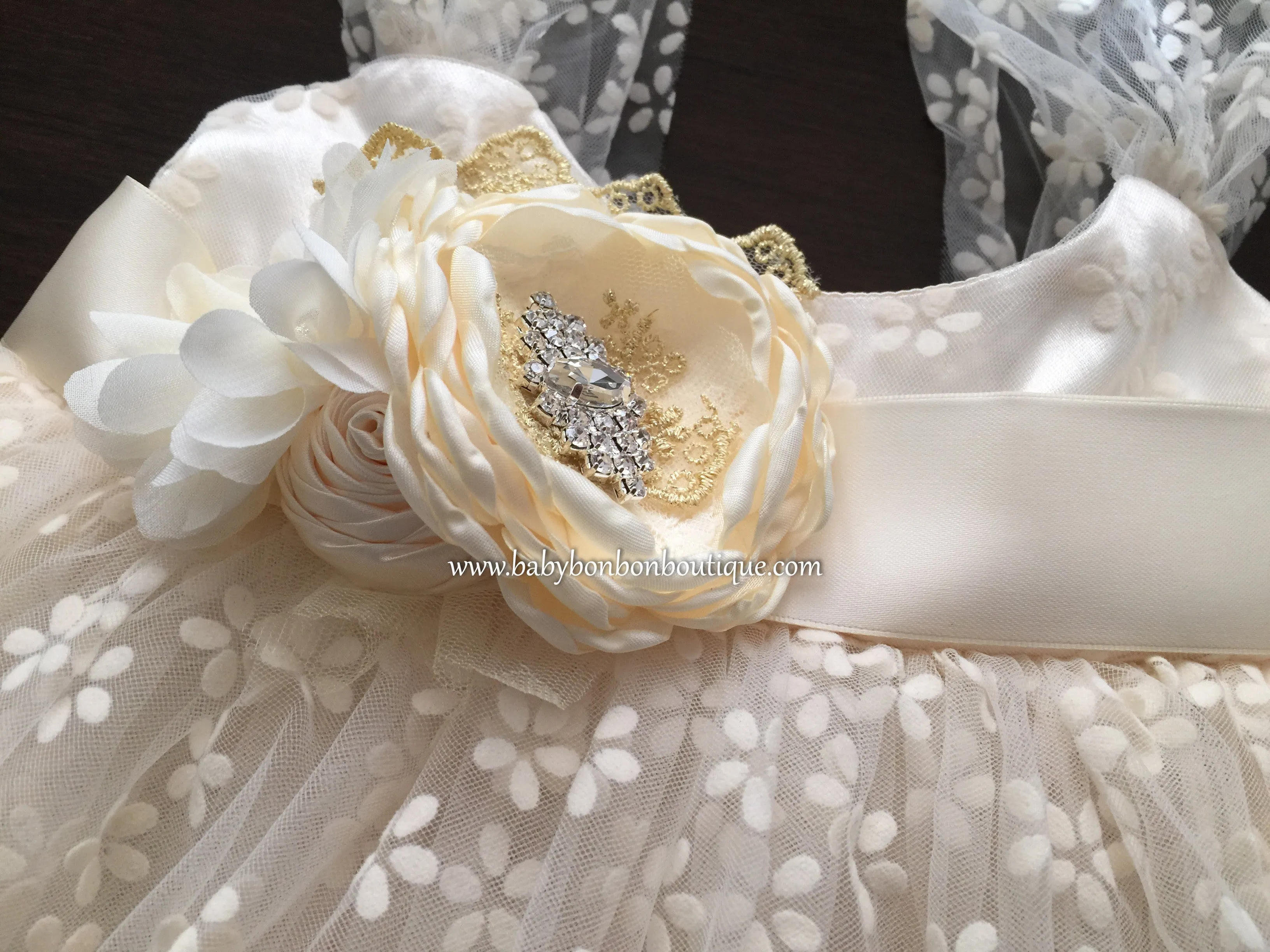 Ivory & Vintage Cream Baptism Headband & Sash