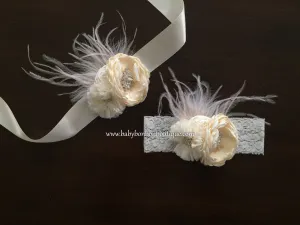 Ivory & Vintage Cream Baptism Headband & Sash