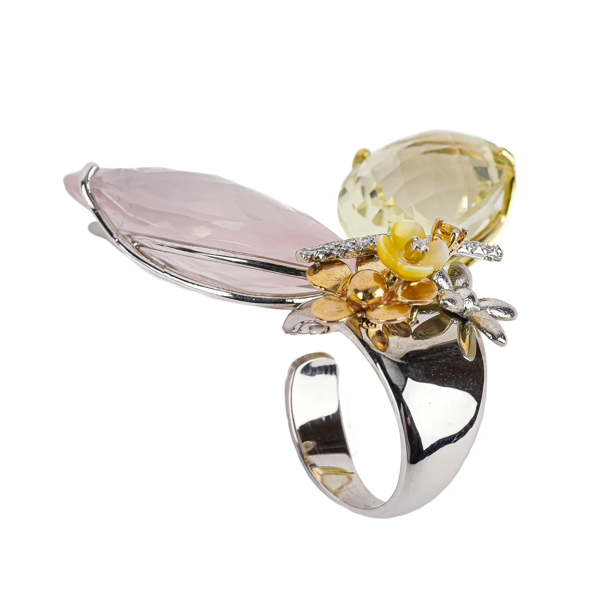 JALEH FARHADPOUR 18K White & Rose Gold Summer Night Butterfly Ring