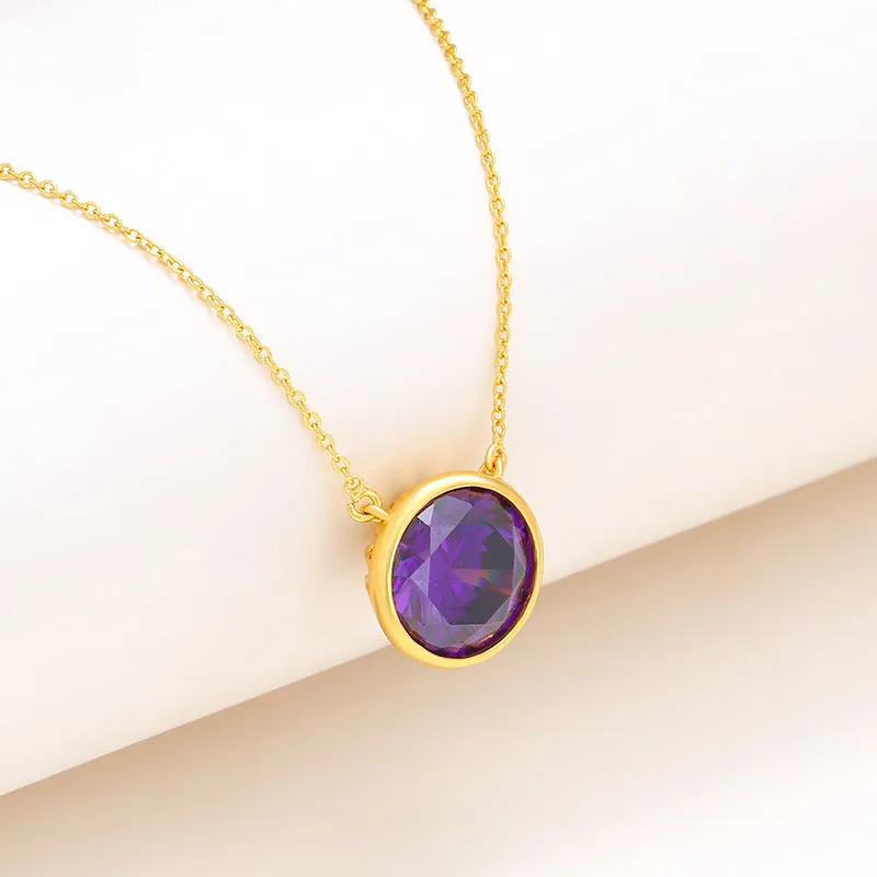 Jewelry Colorful Series Simple Geometric Round Necklace Jewelry Women's European and American Fashion Retro Elegant Clavicle Chain