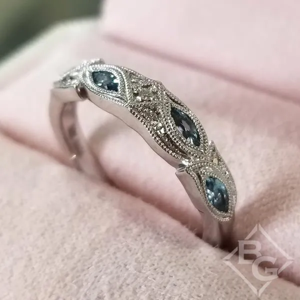 Kirk Kara "Dahlia" Aquamarine Marquise Leaf Shaped Designed Wedding Band