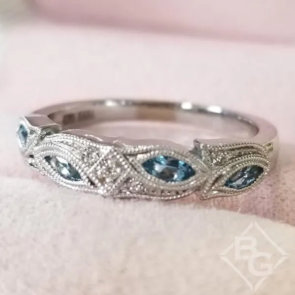 Kirk Kara "Dahlia" Aquamarine Marquise Leaf Shaped Designed Wedding Band