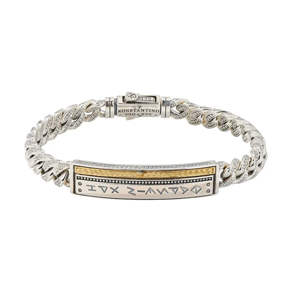 Konstantino Mens Laconia Silver and 18K Gold Link Bar Bracelet